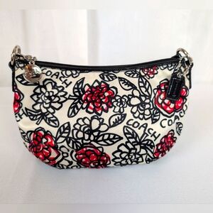 EUC Coach Satin Poppy Graffiti Y2K Flower Tote Wristlet Mini Purse 2 Tags
